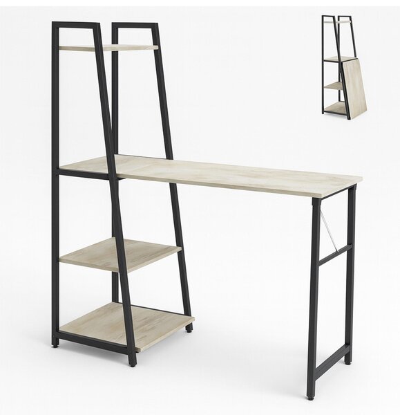 Bimyo - Scrivania pieghevole con libreria salvaspazio 50x41xH128 cm in stile industrial bleach