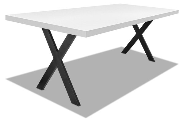 Tavolo da pranzo160x90cm in legno e metallo con piedi ad "X" e ripiano in colore legno bianco