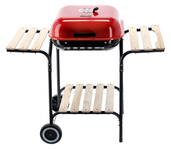 Barbecue da giardino con ruote e coperchio – Barbecue a carbonella compatto per esterni – con controllo della ventilazione, ripiani e griglia cromata – Rosso/Nero [DA01192]