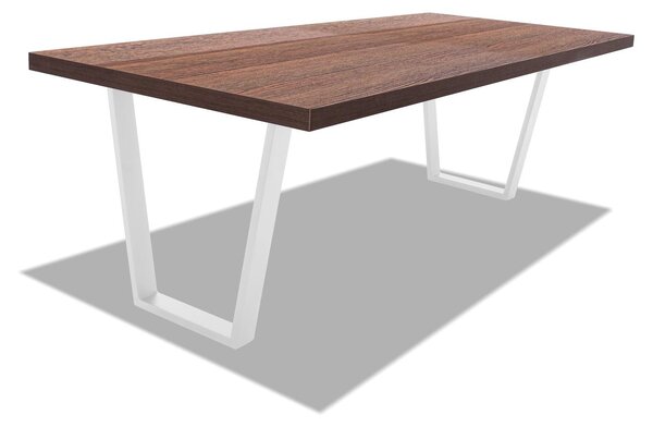 Tavolo da pranzo in legno e metallo con piedi trapezoidali bianchi - 220x100 cm