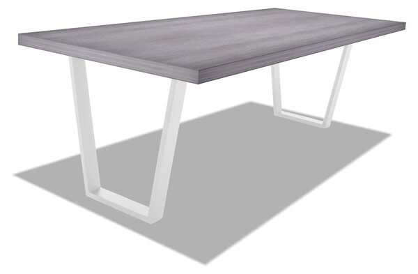 Tavolo da pranzo in legno e metallo con piedi trapezoidali bianchi - 220x100 cm