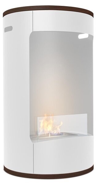 Ottaviano - Camino a bioetanolo da terra freestanding con doppio ripiano in legno melaminico, ø 40xH67,5 cm colore bianco