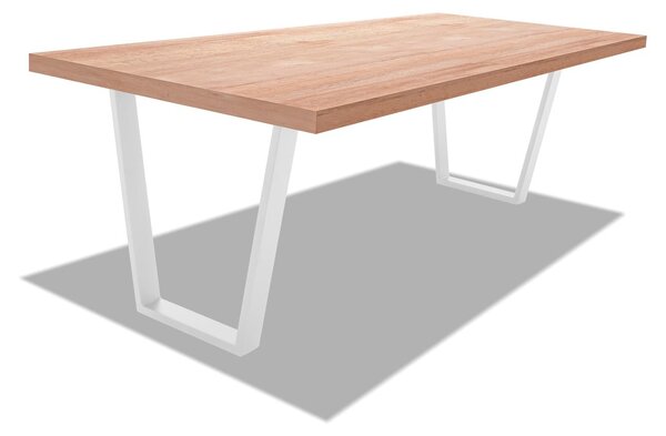 Tavolo da pranzo in legno e metallo con piedi trapezoidali bianchi - 220x100 cm