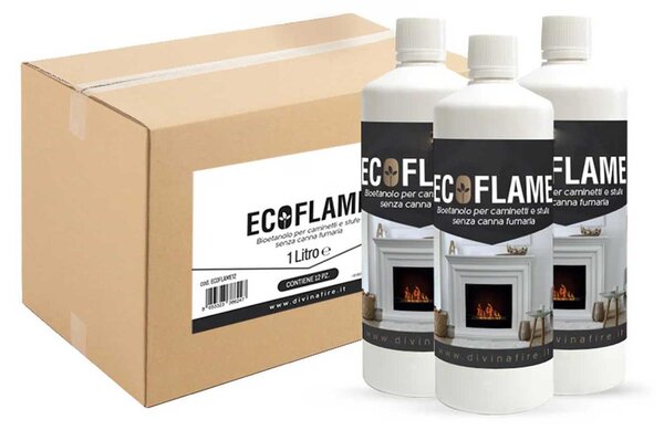 Ecoflame - Bioetanolo combustibile ecologico naturale per camini biocamini (12 bottiglie da 1L)