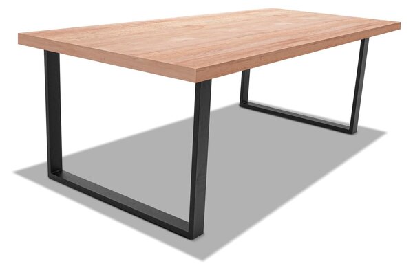 Tavolo da pranzo 220x100cm in legno e metallo con piedi squadrati e ripiano in colore legno neutro