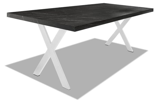 Tavolo da pranzo in legno e metallo con piedi a X bianchi - 220x100 cm