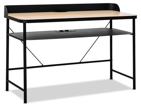 Hariyang - Scrivania in metallo con ripiano in legno 120x50 cm dotata di 2 prese shuko e 2 porte USB