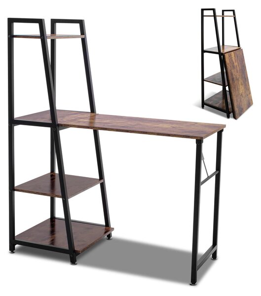 Bimyo - Scrivania pieghevole con libreria salvaspazio in stile industriale, 50x41xH128 cm