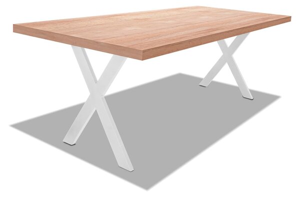 Tavolo da pranzo in legno e metallo con piedi a X bianchi - 220x100 cm