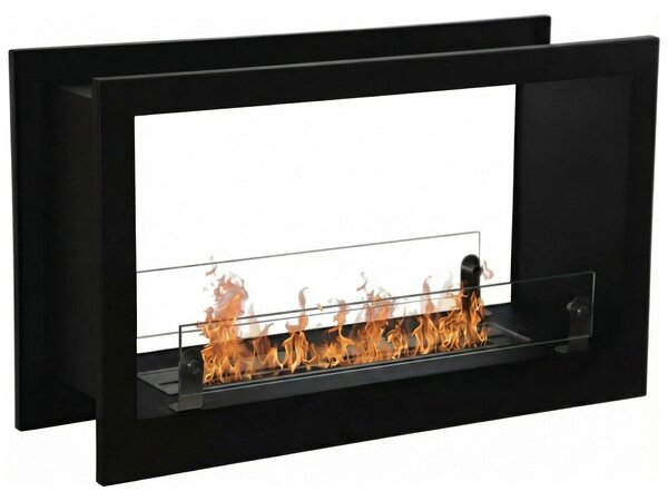 Massenzio - Camino a Bioetanolo da Incasso Bifacciale 90x55x30 cm con Bruciatore 2,3 Litri Nero