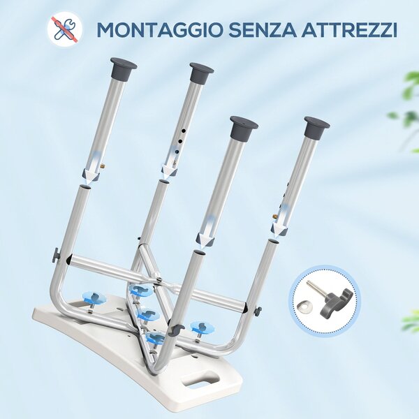 HOMCOM Sgabello per Doccia in Alluminio con Altezza Regolabile e Piedini Antiscivolo a Ventosa, Grigio | Aosom Italy