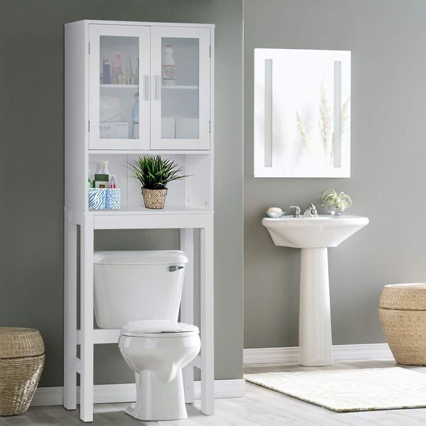 Costway Scaffale sopra il WC con 3 scomparti Scaffale per bagno in MDF Lavanderia salvaspazio 170x57,5x19cm Bianco