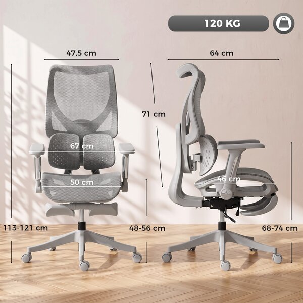 HOMCOM Sedia da Ufficio Ergonomica con Poggiapiedi e Rete Traspirante, Grigio | Aosom Italy