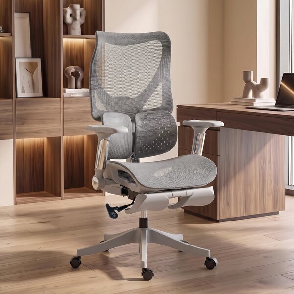 HOMCOM Sedia da Ufficio Ergonomica con Poggiapiedi e Rete Traspirante, Grigio | Aosom Italy