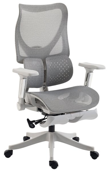 HOMCOM Sedia da Ufficio Ergonomica con Poggiapiedi e Rete Traspirante, Grigio | Aosom Italy