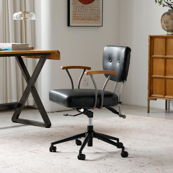 Sedia da ufficio in pelle, ergonomica, girevole, ideale per ufficio o come poltrona per dirigenti, con altezza regolabile e braccioli, colore nero