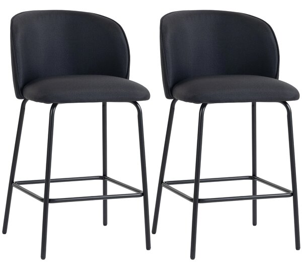 HOMCOM Set 2 Sgabelli da Bar con Schienale e Poggiapiedi, Rivestimento in Tessuto e Gambe in Acciaio, Nero | Aosom Italy