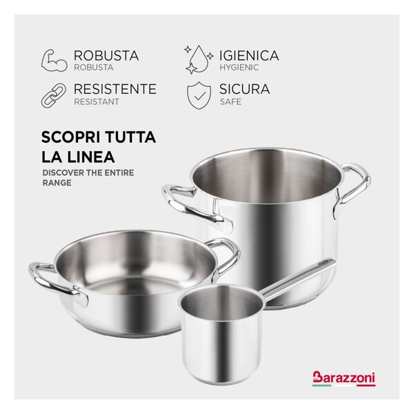 Barazzoni Chef Line Casseruola Manico Lungo 16cm 1,5L Acciao Inox 18/10 Fondo Triplen Plus per Gas Elettrico Induzione
