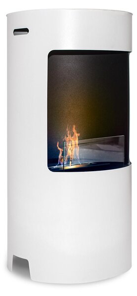 Giulio Cesare - Caminetto a bioetanolo da terra con 1 bruciatore da 1.5L. Camino a bioetanolo da appoggio in acciaio inox e vetro temperato. Colore Bianco. Ø40x80 cm