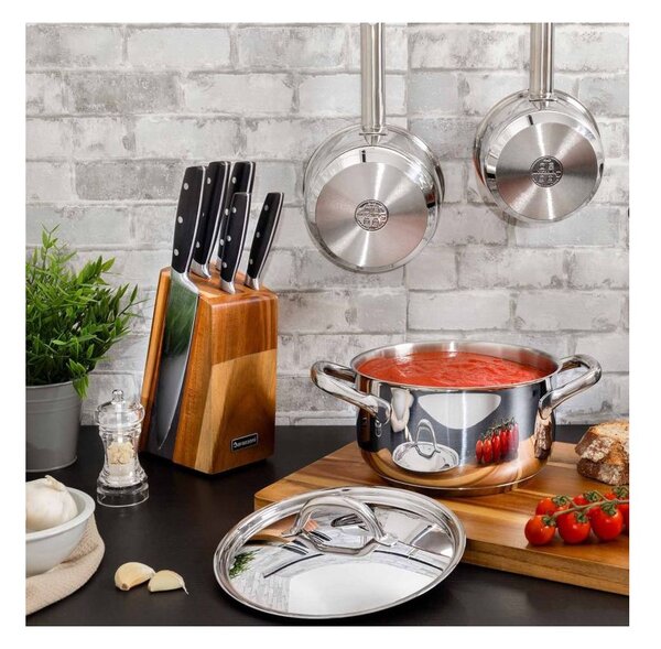 Barazzoni Chef Line Casseruola Manico Lungo 16cm 1,5L Acciao Inox 18/10 Fondo Triplen Plus per Gas Elettrico Induzione