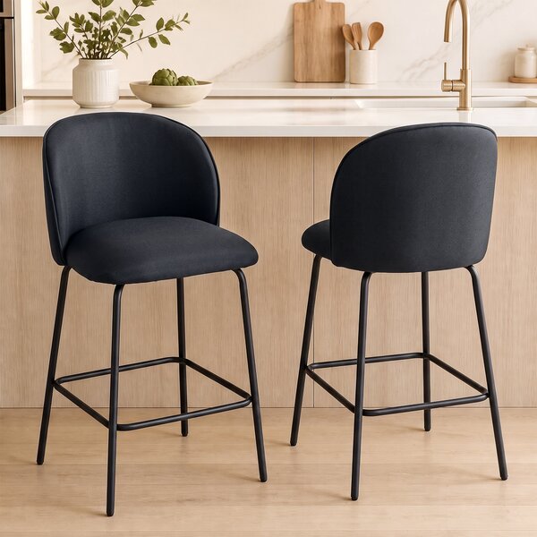 HOMCOM Set 2 Sgabelli da Bar con Schienale e Poggiapiedi, Rivestimento in Tessuto e Gambe in Acciaio, Nero | Aosom Italy