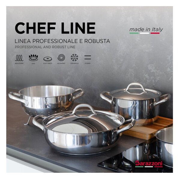 Barazzoni Chef Line Casseruola Manico Lungo 16cm 1,5L Acciao Inox 18/10 Fondo Triplen Plus per Gas Elettrico Induzione
