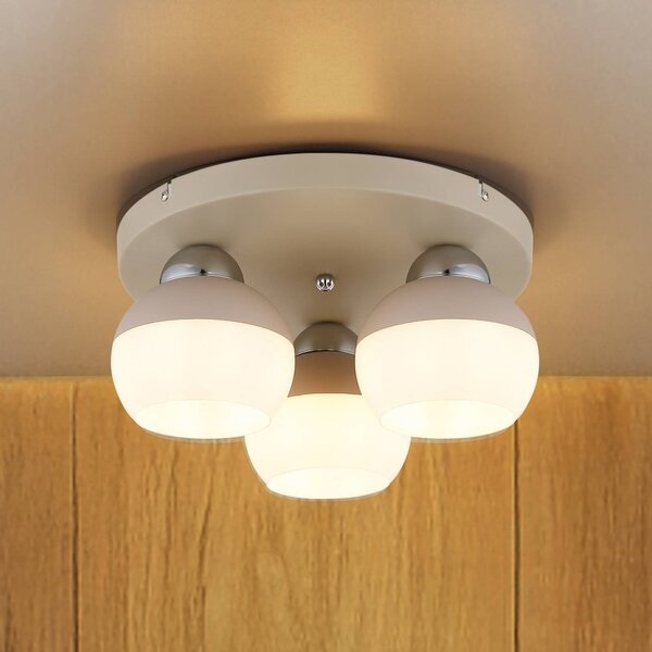 Globo Plafoniera soffitto Ragusa, dimmerabile, Bianco / Opale, Soggiorno / Sala da pranzo, Metallo, Plafoniera