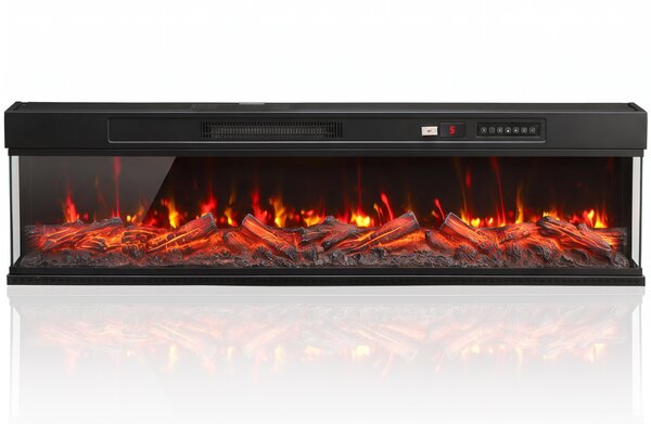 HOMCOM Camino Elettrico da Terra/Incasso a 3 Lati con Telecomando, 750/1500W, Effetto Fiamma 3D 12 Colori, 5 Luminosità | Aosom Italy