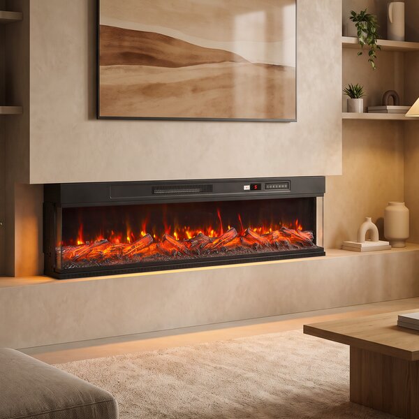 HOMCOM Camino Elettrico da Terra/Incasso a 3 Lati con Telecomando, 750/1500W, Effetto Fiamma 3D 12 Colori, 5 Luminosità | Aosom Italy