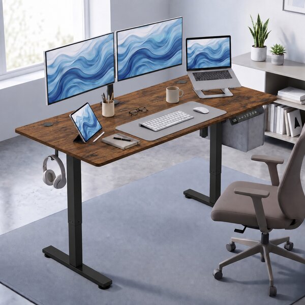 HOMCOM Scrivania Standing Elettrica Regolabile, Marrone Rustico | Aosom Italy