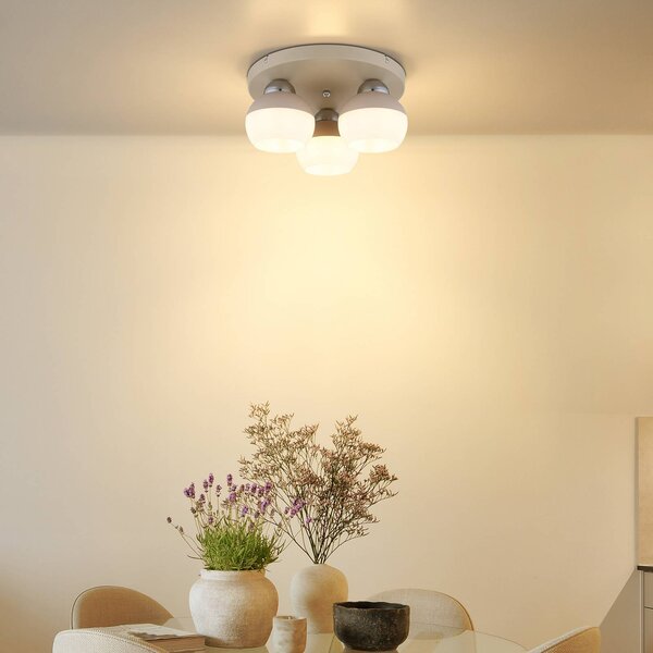 Globo Plafoniera soffitto Ragusa, dimmerabile, Bianco / Opale, Soggiorno / Sala da pranzo, Metallo, Plafoniera