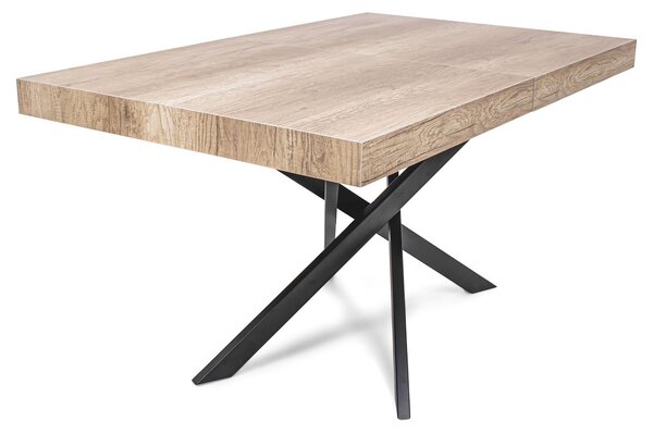 Figaro - Tavolo da pranzo allungabile con gambe incrociate 140(220)x90 cm, rovere rustico