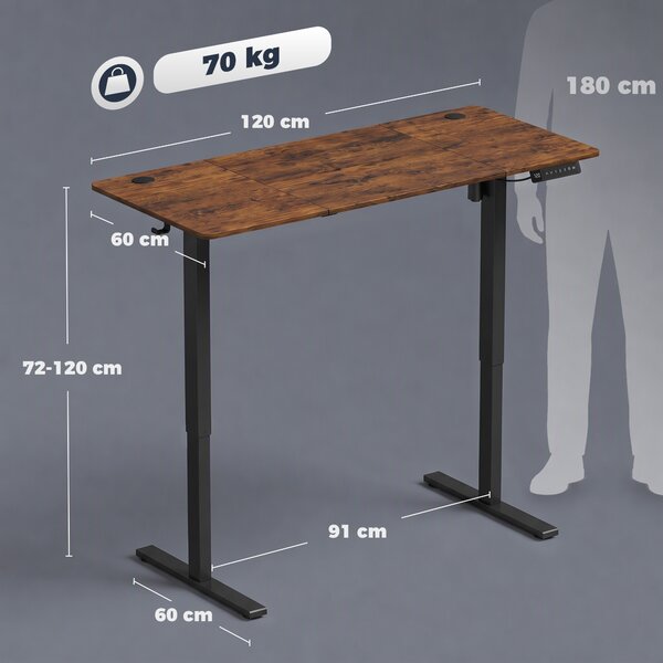 HOMCOM Scrivania Standing Elettrica Regolabile, Marrone Rustico | Aosom Italy
