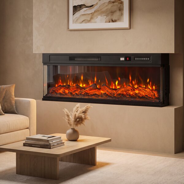 HOMCOM Camino Elettrico da Terra/Incasso a 3 Lati con Telecomando, 750/1500W, Effetto Fiamma 3D 12 Colori, 5 Luminosità | Aosom Italy