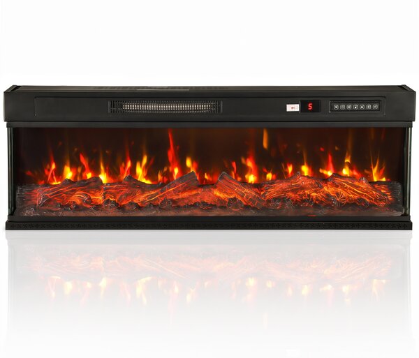 HOMCOM Camino Elettrico da Terra/Incasso a 3 Lati con Telecomando, 750/1500W, Effetto Fiamma 3D 12 Colori, 5 Luminosità | Aosom Italy