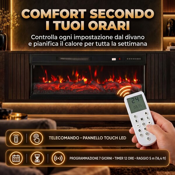 HOMCOM Camino Elettrico da Terra/Incasso a 3 Lati con Telecomando, 750/1500W, Effetto Fiamma 3D 12 Colori, 5 Luminosità | Aosom Italy