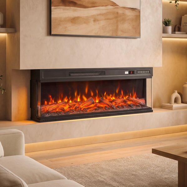 HOMCOM Camino Elettrico da Terra/Incasso a 3 Lati con Telecomando, 750/1500W, Effetto Fiamma 3D 12 Colori, 5 Luminosità | Aosom Italy