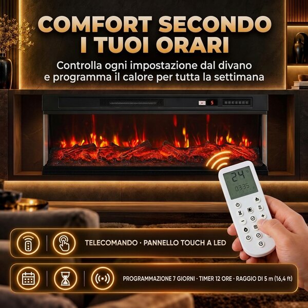 HOMCOM Camino Elettrico da Terra/Incasso a 3 Lati con Telecomando, 750/1500W, Effetto Fiamma 3D 12 Colori, 5 Luminosità | Aosom Italy