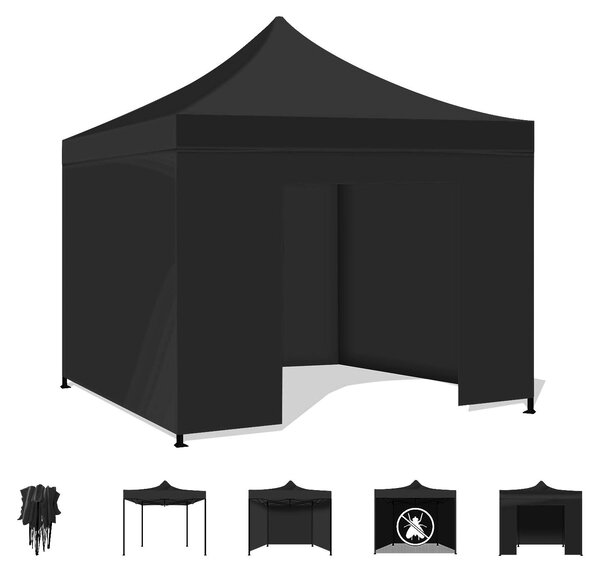 Taman Tenda / Gazebo Per Giardino 3X3 Impermeabile Tendone Pieghevole Per Fiere E Mercati Colore Nero