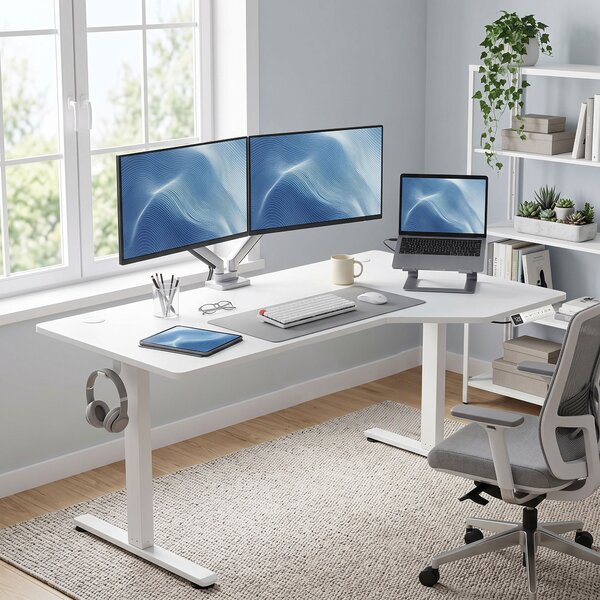 HOMCOM Scrivania Elettrica Regolabile con Display LCD, 140x80 cm, Bianco | Aosom Italy