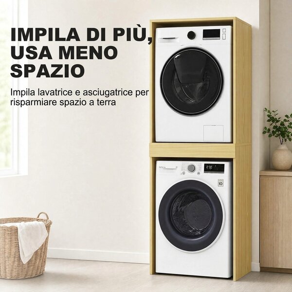 HOMCOM Mobile Salvaspazio per Lavatrice e Asciugatrice con Appendiabiti Estraibile, Rovere | Aosom Italy