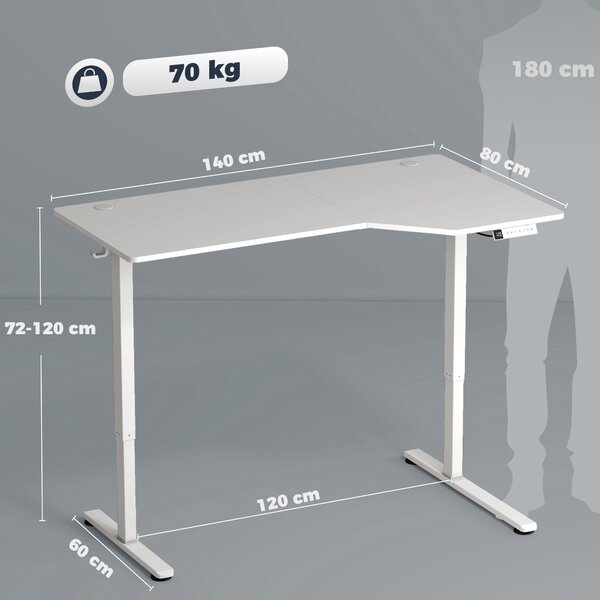 HOMCOM Scrivania Elettrica Regolabile con Display LCD, 140x80 cm, Bianco | Aosom Italy