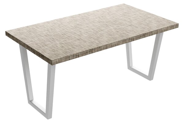 Tavolo da pranzo in legno e metallo con piedi trapezoid bianchi 160x90 cm Grigio Testurizzato