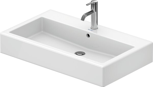 Lavabo Duravit Vero 800mm, avec trop-plein, avec banc à trou pour robinet, 1 trou pour robinet, 0454800000, 0454800000