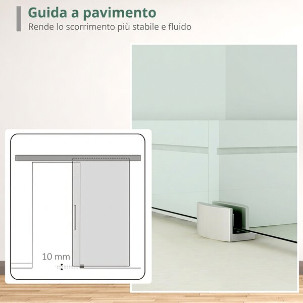 Homcom Porta Scorrevole in Vetro a Strisce Temperato di sicurezza Porte per Interni con Binario Silenzioso in Alluminio 75x210cm|Aosom