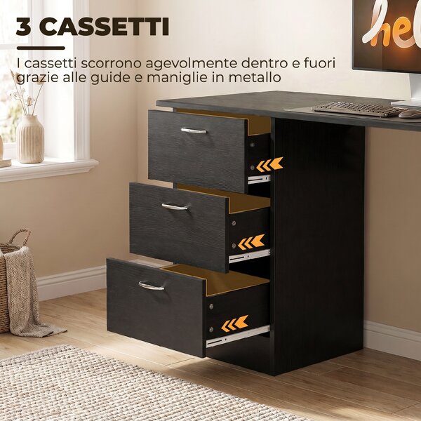 HOMCOM Scrivania Moderna PC con 3 Ripiani e 3 Cassetti per Camera e Ufficio, in Legno MDF, 120x49x72 cm, Nera | Aosom Italy