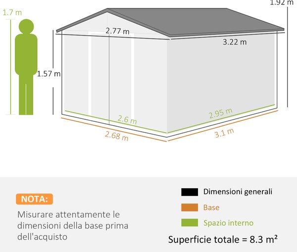 Outsunny Casetta da Giardino con 2 Porte Scorrevoli e 4 Prese d'Aria, in Acciaio e PP, 322x277x192 cm, Grigio | Aosom Italy