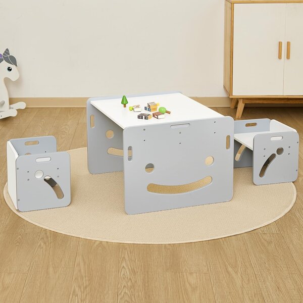 Tavolo per svezzamento Montessori con 2 sgabelli per bambini piccoli - Grigio