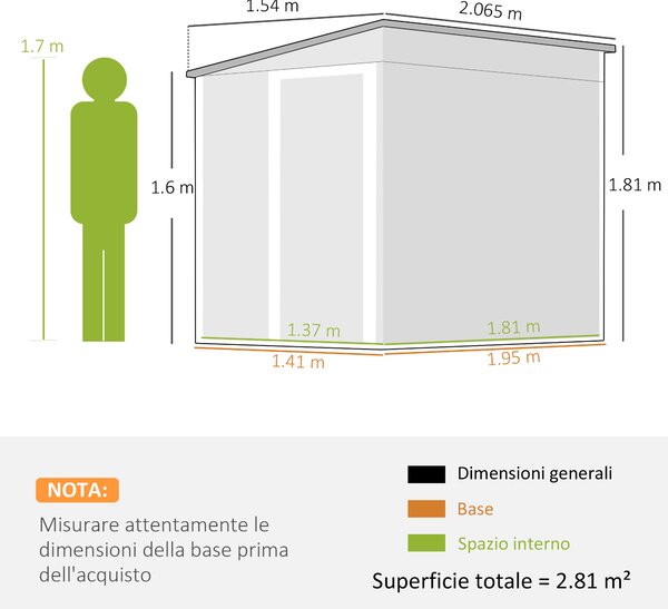 Outsunny Casetta da Giardino in Acciaio con 2 Porte Scorrevoli, 4 Prese d'Aria, 213x130x185cm, Grigio Scuro|Aosom