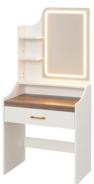 Afrodite - Toeletta Trucco con Luce LED Cassetto 3 Ripiani e Prese Postazione Make Up in Legno Bianco
